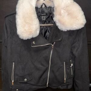 Forever 21 Leather Jacket with Cream Fur Collar